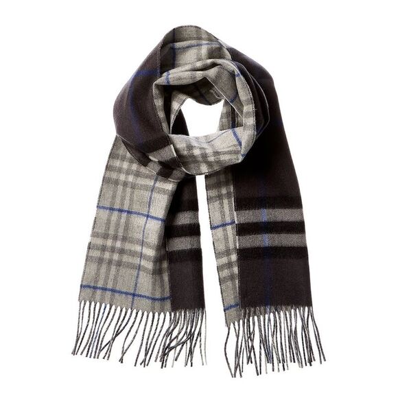 Burberry Reversible Check Cashmere Scarf, Grey - Picture 2 of 2